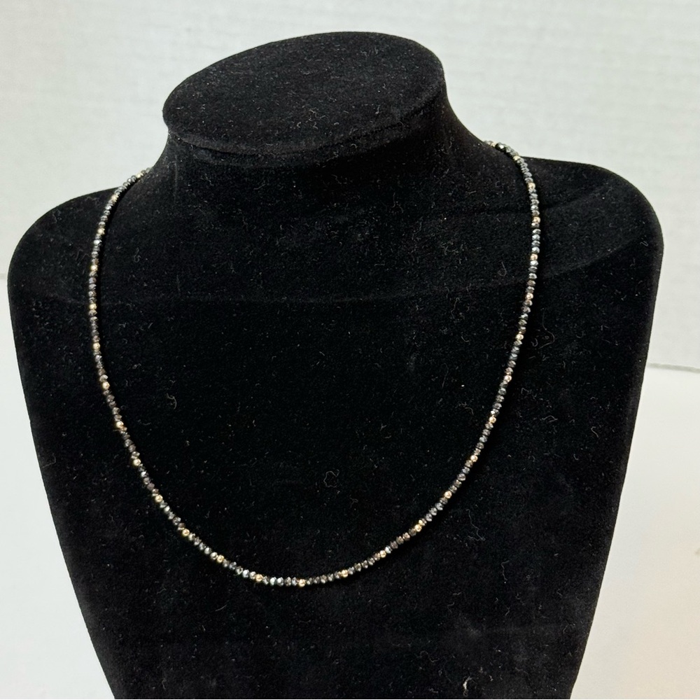 Elegant 14K Gold and Black Spinel Choker Necklace NWT 16” Delicate & Elegant.